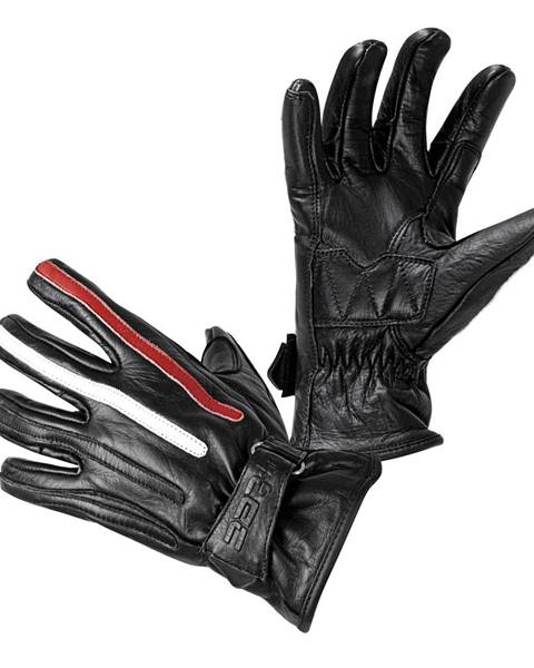 Moto rukavice W-TEC Classic Jawa čierna s červeným s béžovým pruhom - S